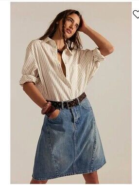 We The Free by Free People Yoko Pleated Denim Skirt Sz 28 $128 Pleated